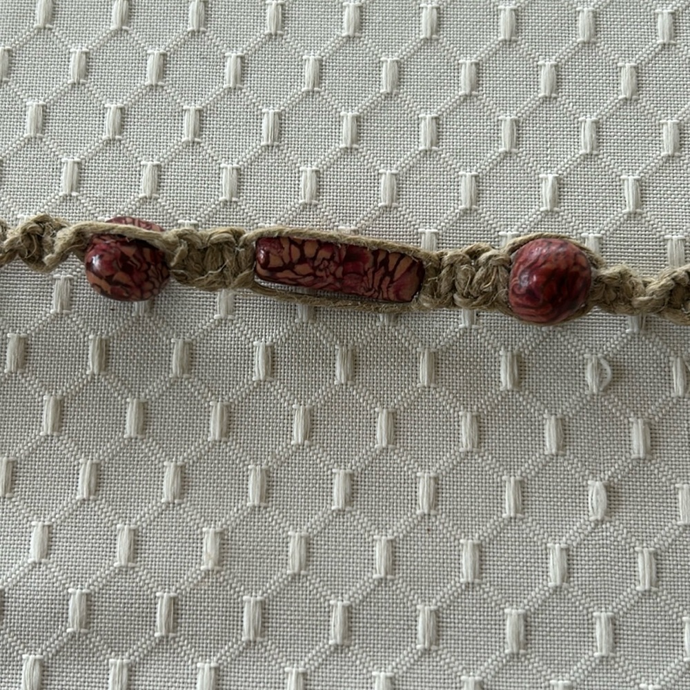 Hemp necklace with pink clay beads